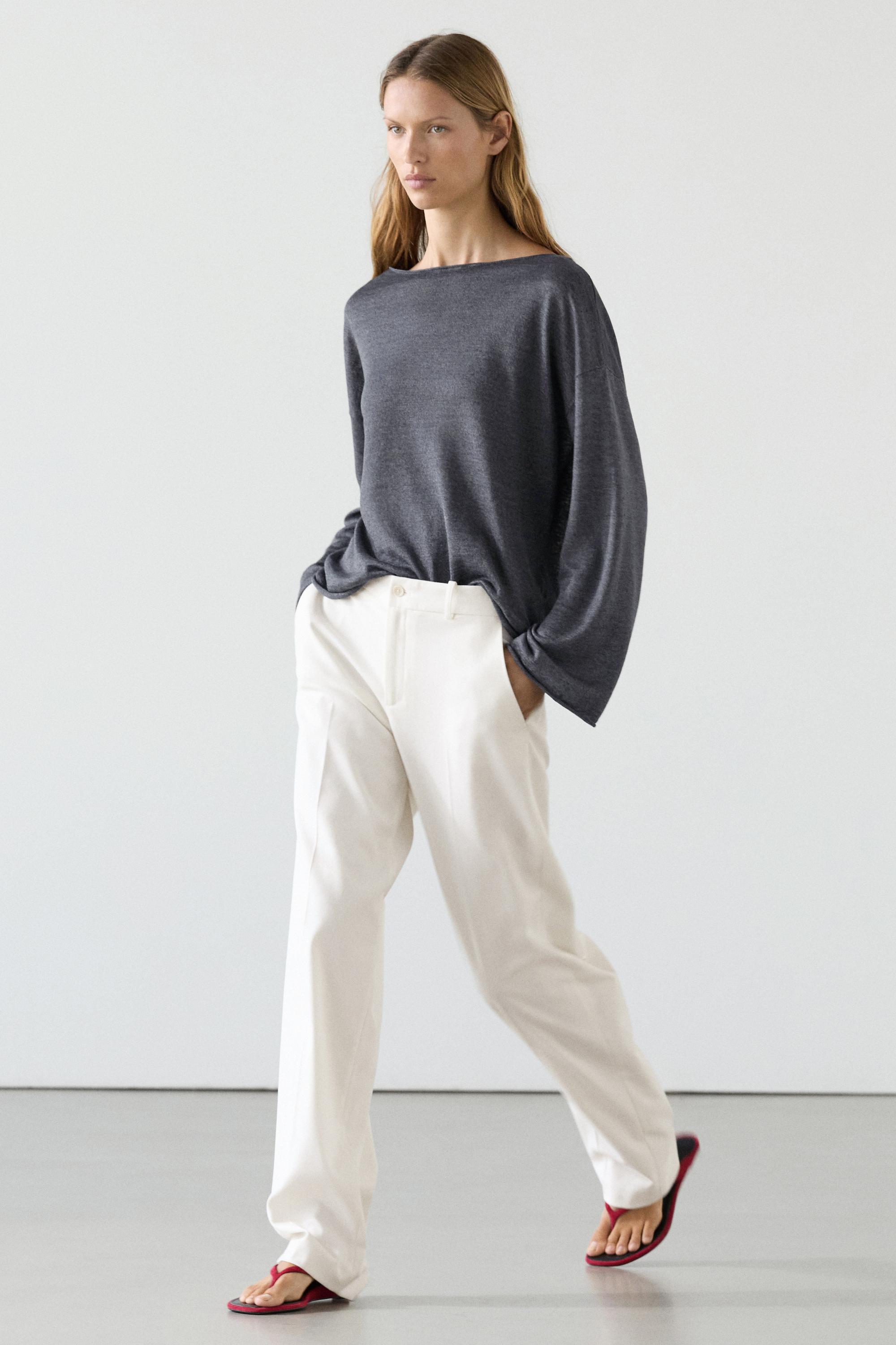 100% linen knit boat neck sweater